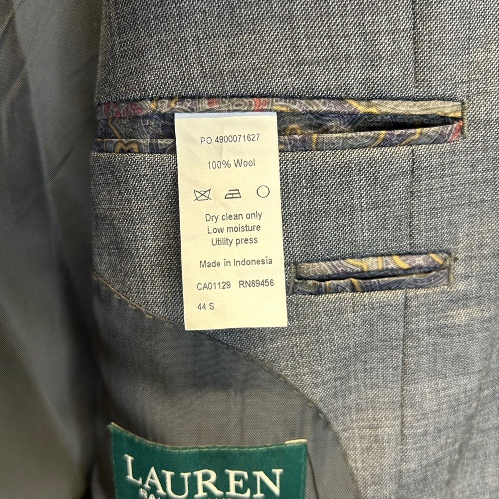 Lauren Ralph Lauren Mens 44S Grey 100% Wool Two Button Blazer Sport Coat Jacket - Picture 3 of 7